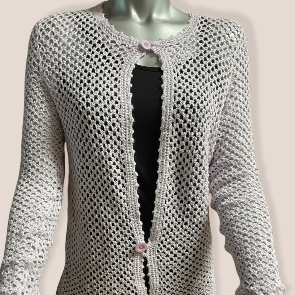 Light Lavender Wool Crochet Jacket M - image 1